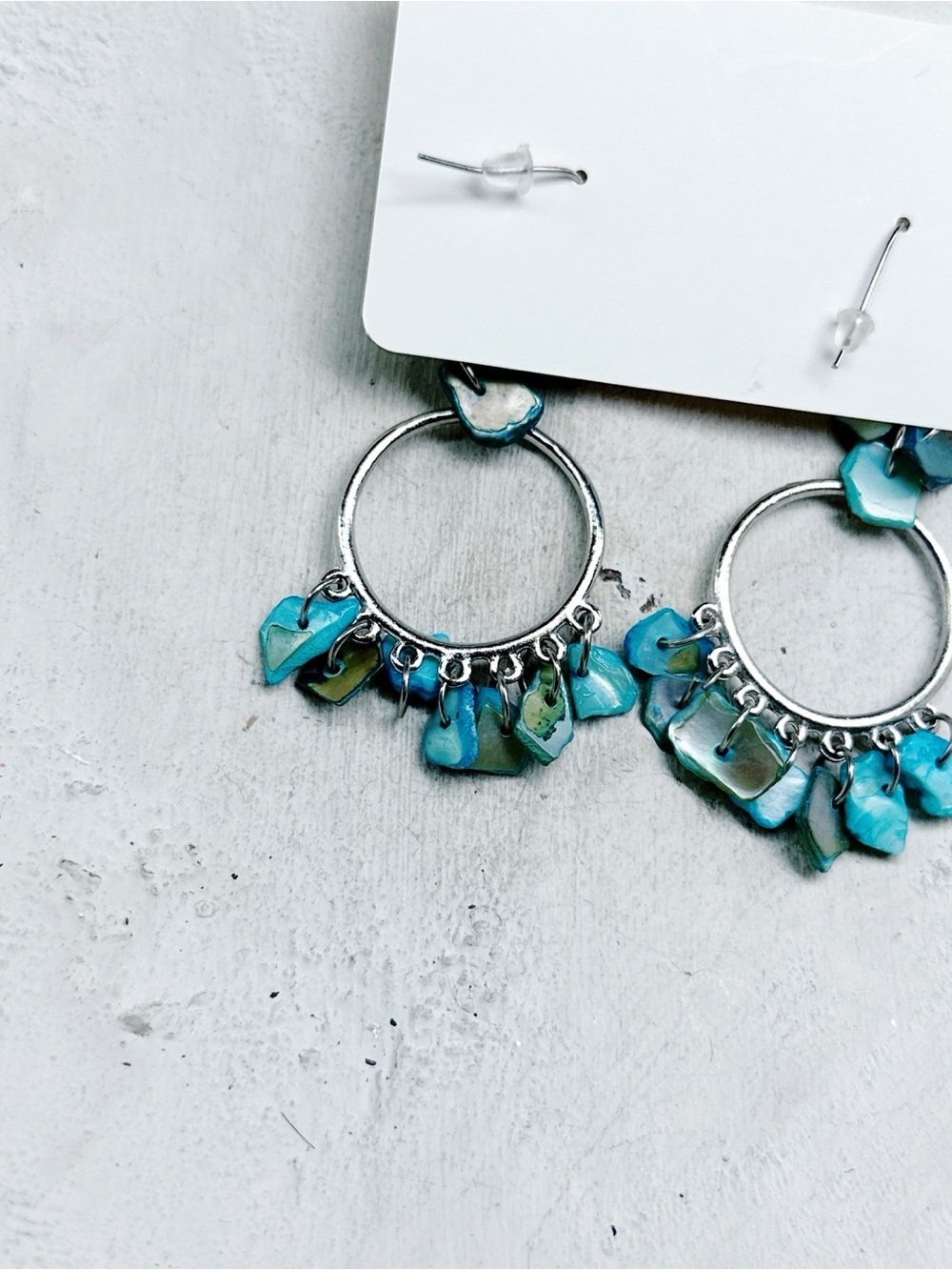 1335mc. Turquoise Color Shell Earrings - Picture 2 of 5
